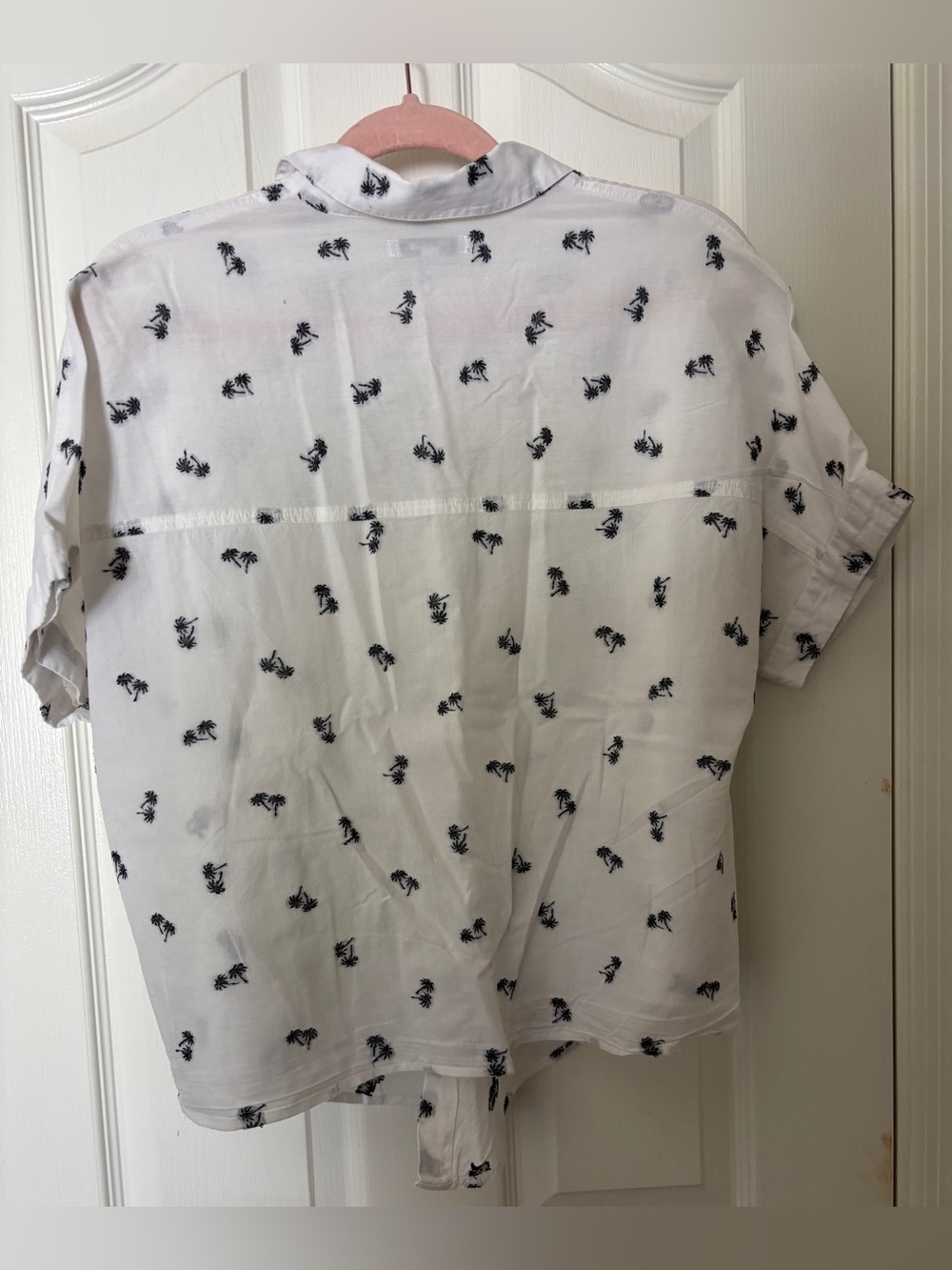 Madewell White Blouse with Black Palm Tree Pattern & Tie Front ~ Women’s Large - Picture 3 of 13